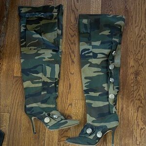 Camouflage Over-the-Knee Stiletto Boots